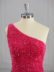 Sheath One-Shoulder Sequin Short/Mini Velvet Sequins Dresses