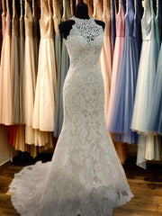 Sheath Scoop Applique Sweep Train Lace Wedding Dresses