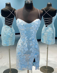 Sheath Sequin Open Back Homecoming Dresses with 3D Flowers