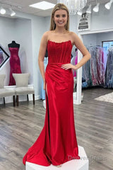 Sheath Strapless Corset Satin Prom Dress with Slit