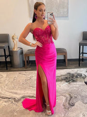 Sheath Strapless Sweetheart Long Prom Dress with Slit