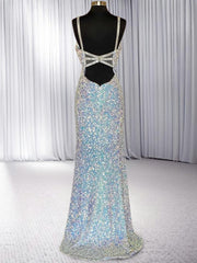 Sheath V-neck Sequin Sweep Train Velvet Sequins Dresses