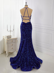 Sheath Velvet Sequins V-neck Sweep Train Dresses