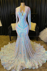 Shimmers Long Sleeve Mermaid V-neck Sequins Appliques Prom Dresses