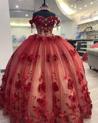 Shimmery Off Shoulder 3D Flowers Quinceanera Dresses and Train,Ball Gown