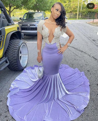 Shinning purple mermaid prom Dresses with train