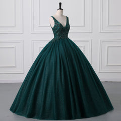 Shiny Emerald Green Sequined Tulle Quinceanera kjoler rygfri V Neck Ball Gowns Evening Prom kjoler med korset ryg