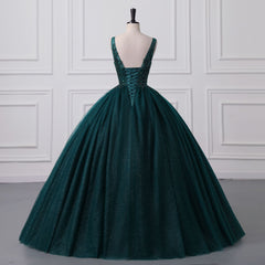 Shiny Emerald Green Sequined Tulle Quinceanera kjoler rygfri V Neck Ball Gowns Evening Prom kjoler med korset ryg