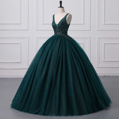 Shiny Emerald Green Sequined Tulle Quinceanera kjoler rygfri V Neck Ball Gowns Evening Prom kjoler med korset ryg