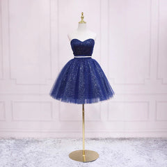 Shiny Navy Blue Tulle Sweetheart Homecoming Dresses Blue Prom Dresses prom Dresses shops