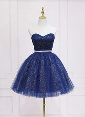 Shiny Navy Blue Tulle Sweetheart Homecoming Dresses Blue Prom Dresses prom Dresses shops