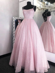 Shiny Sequins Backless Pink Long Prom, Backless Pink Formal Graduation Evening