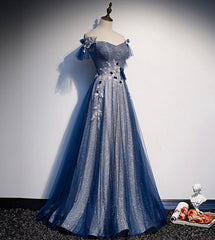 Shiny tulle sequins long prom Dresses blue evening Dresses