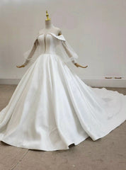 Shop An Amazing Selection Of White Ball Gown Satin High Neck See Through V-neck Wedding Dresses