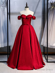 Shop Cheap Off The Shoulder Satin Floor Length Dark Red Bow Prom Dress Under 128