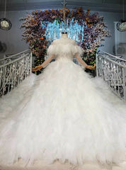 Shop For The Perfect White Ball Gown Tulle Long Sleeve High Neck Beading Wedding Dresses