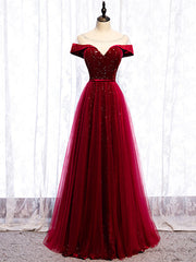 Shop Scoop Cap Sleeves See Through Sequin Tulle Burgundy Prom Dresses Under 119