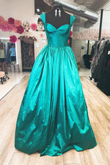 Hunter Green A-line Satin Long Prom Dresses