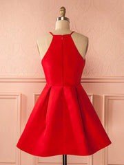 Short Red Satin Prom Dresses, Short Red Satin Homecoming Graduation Dresses