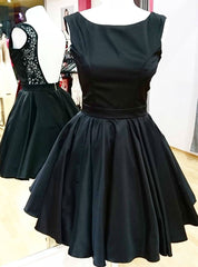 Short Satin Homecoming Party Gowns Backless Little Black Dresses