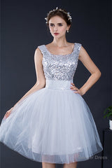 Short Sequin Tulle Lace-up Knee-length Homecoming Dresses