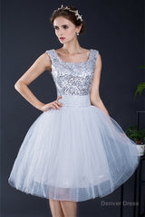 Short Sequin Tulle Lace-up Knee-length Homecoming Dresses