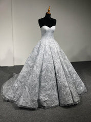 Silver Ball Gown Sweetheart Neck Floor Length Wedding Dresses