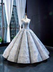 Silver Gray Ball Gown Sequins Sweetheart Luxury Prom Dresses