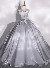 Silver Gray Strapless Pleats Quinceanera Dresses