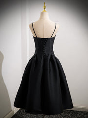 Simple A-Line Satin Black Short Prom Dresses, Cute Black Homecoming Dresses