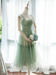 Simple Aline Tulle Green Short Prom Dresses, Tulle Green Homecoming Dresses