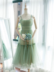 Simple Aline Tulle Green Short Prom Dresses, Tulle Green Homecoming Dresses