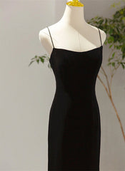 Simple Black Low Back Long Prom Dresses, Black Floor Length Party Dresses