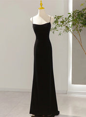 Simple Black Low Back Long Prom Dresses, Black Floor Length Party Dresses