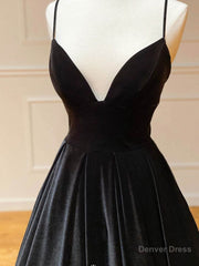 Simple Black velvet long prom dress, black evening dress