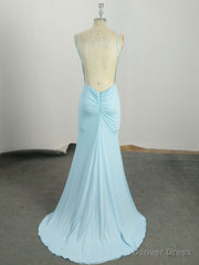 Simple Blue Mermaid Long Prom Dress, Blue Evening Dress