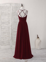 Simple Burgundy Chiffon Long Prom Dress, Burgundy Evening Dress