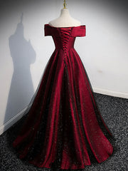 Simple Burgundy Satin Long Prom Dresses, Burgundy Evening Dresses