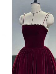 Simple burgundy tea length prom Dresses, burgundy homecoming Dresses