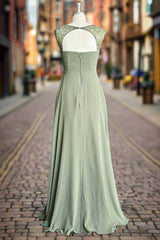 Simple Cap Sleeves Chiffon Floor Length Bridesmaid Dresses