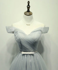 Simple Gray Tulle Short Prom Dresses, Gray Tulle Bridesmaid Dresses