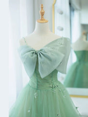 Simple Green Tulle Tea Length Prom Dresses, Green Tulle Homecoming Dresses