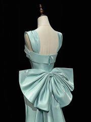 Simple hydra Satin Bow Tie Green Long Prom Dresses, Green Long Formal Dresses