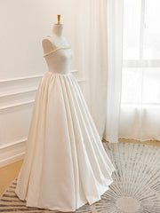 Simple ivory Satin Long Prom Dresses, ivory Long Formal Dresses