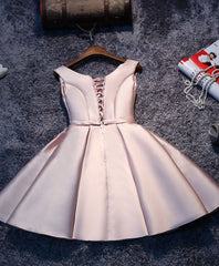 Simple Pink A Line Satin Short Prom Dresses, Pink Homecoming Dresses