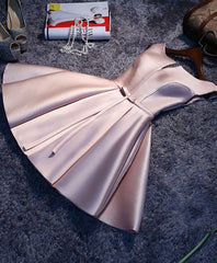 Simple Pink A Line Satin Short Prom Dresses, Pink Homecoming Dresses