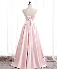 Simple Pink Satin Long Prom Dresses, Pink Formal Bridesmaid Dresses