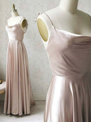 Simple pink satin long prom Dresses , satin evening Dresses