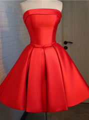 Simple Red Satin Homecoming Dress