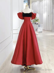 Simple Red Satin Spaghetti Straps Prom Dress